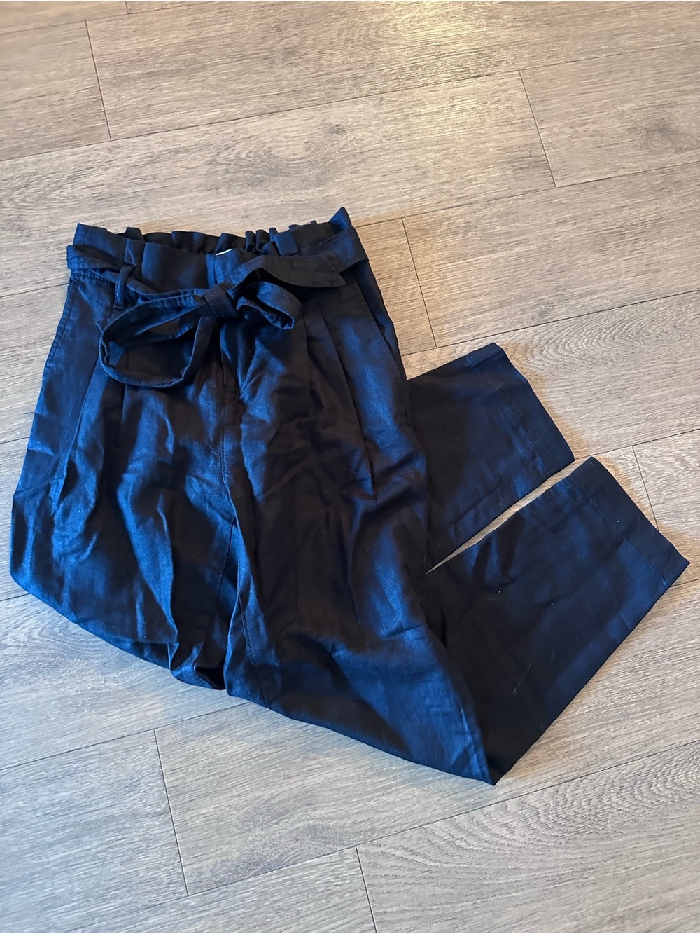 LOFT Black Paperbag Waist Tie Trousers